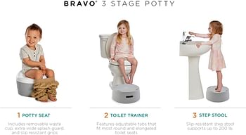 كونتورز بوتي للتدريب على استخدام المرحاض من 3 مراحل من برافو مع كرسي - مدرب مرحاض - مقعد متدرج الكل في واحد - نونية محمولة للسفر والرضع والاطفال الصغار- مرحاض للتدريب على النونية للاولاد والبنات - رمادي