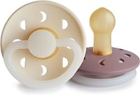 FRIGG Moon Phase Night Latex Baby Pacifier 0-6 Months | 2 Pack Soother | Round Natural Rubber Nipple with Glow in the Dark Handle | Made in Denmark — Cream/Twilight Mauve