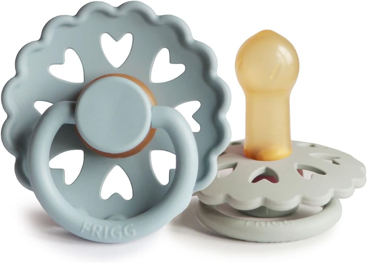 FRIGG Fairytale Latex Baby Pacifier 6-18 Months | 2 Pack Soother | Round Natural Rubber Nipple with Heart Shaped Air Holes | Made In Denmark — Ole Lukoie/Clumsy Hans
