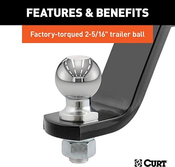 Curt 45065 Lifted Truck Trailer Hitch Mount With 2-5/16-inch Ball & Pin, Fits 2-inch Receiver -7,500 Lbs -6-inch Drop - Gloss Black Powder Coat