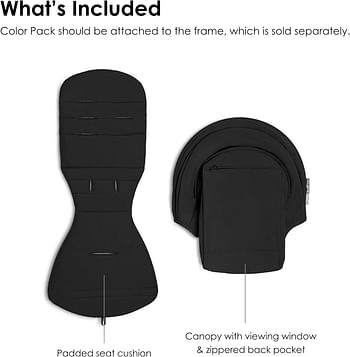 BABYZEN YOYO Color Pack- Seat Cushion, Matching Canopy & Zippered Back Pocket  - +6 Months - Black