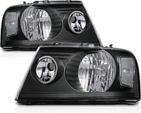 زوج M-AUTO زوج من المصابيح الأمامية ذات غطاء أسود شفاف متوافق مع 2004 2005 2006 2007 2008 Ford F-150/2006 2007 2008 Mark LT - زوج المصابيح الأمامية على طراز OE لجانب السائق والراكب