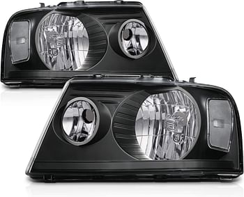 M-AUTO Pair Black Housing Clear Corner Headlights Assembly Compatible with 2004 2005 2006 2007 2008 Ford F-150/2006 2007 2008 Mark LT, OE Style Headlamps Pair for Driver and Passenger Side