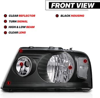 زوج M-AUTO زوج من المصابيح الأمامية ذات غطاء أسود شفاف متوافق مع 2004 2005 2006 2007 2008 Ford F-150/2006 2007 2008 Mark LT - زوج المصابيح الأمامية على طراز OE لجانب السائق والراكب