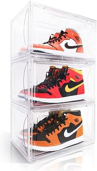Kerykwan 3 Pack Transparent Shoe Storage Box for Display Stackable Extra Large Sneaker Organizer Case with Side Open Acrylic Container Rack for High Heels - Sold by SWVIIT Transparent - 3 Pack