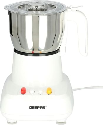 Geepas Food Processor - Stainless Steel Cutting Blade - GCG286 - Transparent Lid  - 600W Motor with Overheat Protection -Ideal for Coffee Beans- Spices - Dried Nuts Grinding