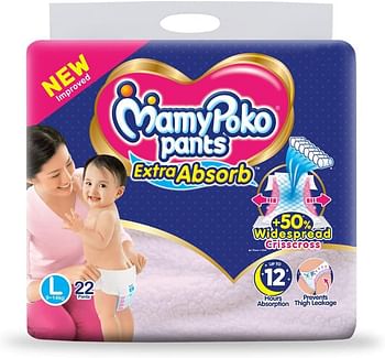 MamyPoko Pants Extra Absorb Diaper, Size L22, 9-14 Kg (22 Counts)