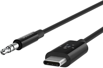 Belkin RockStar 3.5 mm Audio Cable with USB-C Connector USB-C to 3.5 mm Audio Cable, USB-C to Aux Cable, 3 ft/0.9 m