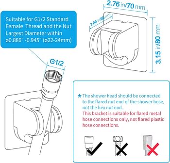 SHOWAY Self Adhesive Handheld Shower Head Holder, Adjustable Angle Shower Wand Holder, Bathroom Wall Mount Shower Arm Bracket, ABS - Chrome