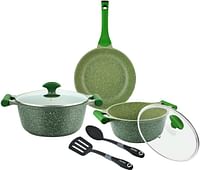 Prestige Essentials Granite 7 Piece Non-Stick Cast Aluminium Cookware sets | Induction Base | Non Stick Aluminium | Granite Casserole | Granite Fry Pan - Green