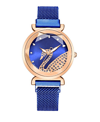 إيلانوفا ساعة يد بعقارب وسوار من الاستانلس ستيل طراز EL60R للنساء 50 ملي - أزرق
