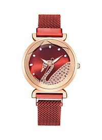 إيلانوفا ساعة يد بعقارب وسوار من الاستانلس ستيل طراز EL60R للنساء 50 ملي - أحمر
