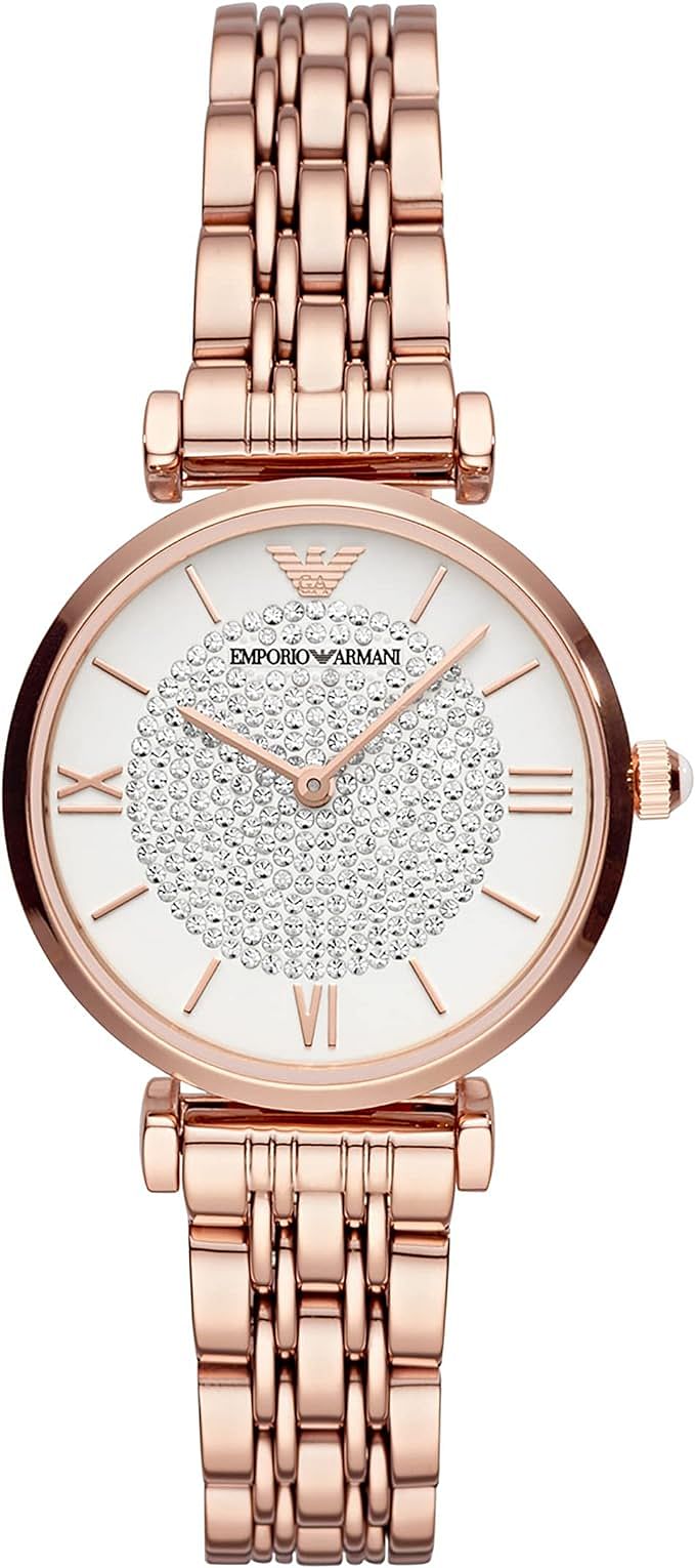 Emporio Armani AR11244 Women's Stainless Steel Two-Hand Dress Watch/Analog/Rose Glitz