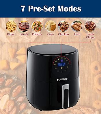 SONASHI SAF-420 Digital Air Fryer – LED Touch-Screen Display, Temperature Control, 4.2 L Teflon Pan, Overheat Protection, 220-240 V, 1300 W, Specialty Kitchen Appliances