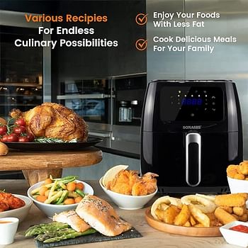 SONASHI SAF-800 Digital Air Fryer – LED Touch-Screen Display, Temperature Control, 8.0 L Teflon Pan, Overheat Protection, 220-240 V / 1700 W