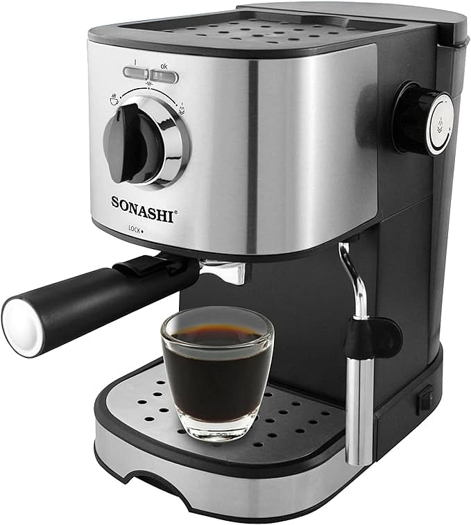 Sonashi SCM-4963 Coffee Maker All in One - Manual Coffee Maker with 850W Ulka Italy Pump, 1 L Large Detachable Water Tank, Overheat Safety Protection