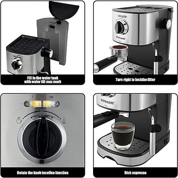 Sonashi SCM-4963 Coffee Maker All in One - Manual Coffee Maker with 850W Ulka Italy Pump, 1 L Large Detachable Water Tank, Overheat Safety Protection