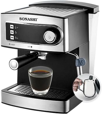 Sonashi SCM-4965 2 In 1 Coffee Maker – 850W, Touch Button Coffee Machine with Ulka Italy Pump, Steam Nozzle, Overheat Safety Protection