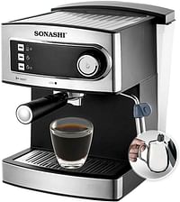 سوناشي SCM-4965 ماكينة صنع القهوة 2 في 1 - 850 وات، ماكينة صنع القهوة تعمل باللمس مع مضخة أولكا إيطاليا، فوهة بخار، حماية من الحرارة الزائدة