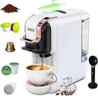 HiBREW 5-in-1 Coffee Machine, 19 Bar Espresso Machine for Capsules, DG*/Nes* Original/Ground Coffee/K-cup*/ESE Pod Compatible, Cold/Hot Mode, 600ml - White