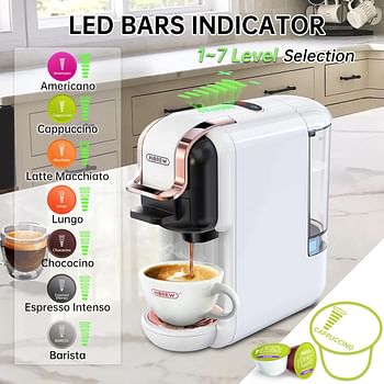 HiBREW 5-in-1 Coffee Machine, 19 Bar Espresso Machine for Capsules, DG*/Nes* Original/Ground Coffee/K-cup*/ESE Pod Compatible, Cold/Hot Mode, 600ml - White