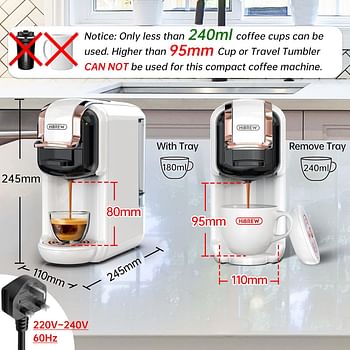 HiBREW 5-in-1 Coffee Machine, 19 Bar Espresso Machine for Capsules, DG*/Nes* Original/Ground Coffee/K-cup*/ESE Pod Compatible, Cold/Hot Mode, 600ml - White