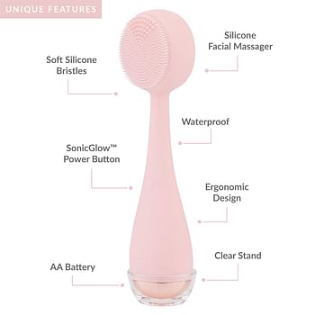PMD Clean - Smart Facial Cleansing Device with Silicone Brush & Anti-Aging Massager - Waterproof - Sonic Glow Vibration Technology - Lift, Firm, and Tone Skin on Face and Body - Teal