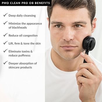 PMD Clean Pro OB - Smart Facial Cleansing Device with Silicone Brush and Obsidian Gemstone - ActiveWarmth Anti-Aging Massager - Waterproof - SonicGlow Vibration - Clear Pores & Blackheads