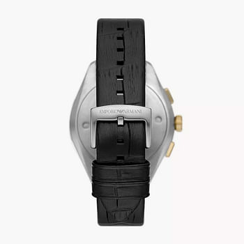 ساعة إمبوريو أرماني AR11498 كرونوغراف من الجلد باللون الأسود - 43 ملي