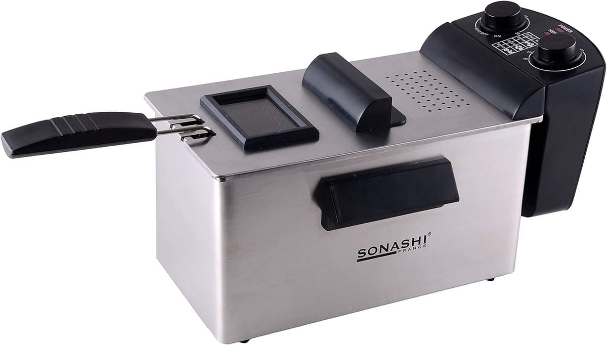 Sonashi 3 LTR Deep Fryer SDF-5011 | Stainless Steel Deep Fryer with Basket, Lid, Heat Resistant Handles and Timer | Kitchen & Home Appliance