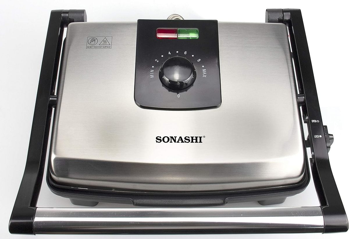 Sonashi 2000W Contact Grill SGT-854 – 4 Slice Press Grill & Sandwich Maker with Dual Indicator, Temperature Control, Removable Drip Tray | Kitchen Appliance