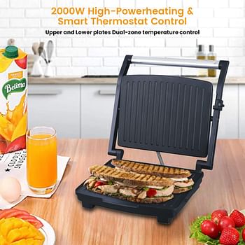 Sonashi 2000W Contact Grill SGT-854 – 4 Slice Press Grill & Sandwich Maker with Dual Indicator, Temperature Control, Removable Drip Tray | Kitchen Appliance