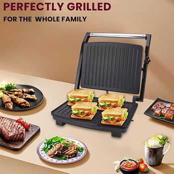 Sonashi 2000W Contact Grill SGT-854 – 4 Slice Press Grill & Sandwich Maker with Dual Indicator, Temperature Control, Removable Drip Tray | Kitchen Appliance