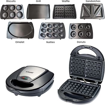 Sonashi 7-in-1 Multi Snack Maker SSM-862 - Detachable Sandwich - Grill Donut Waffle Cupcake Nutty Omelet Making Plates
