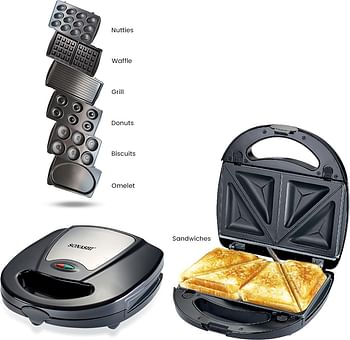 Sonashi 7-in-1 Multi Snack Maker SSM-862 - Detachable Sandwich - Grill Donut Waffle Cupcake Nutty Omelet Making Plates