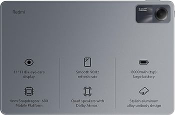 Xiaomi redmi pad se fhd+ عرض تحديث 90 هرتز ، 6nm snapdragon 680 ، ذاكرة الوصول العشوائي 4 جيجابايت 128 جيجا بايت - الإصدار العالمي 11 بوصة الجرافيت - رمادي