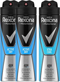 Rexona Men Antiperspirant Deodorant Active Dry, 150ml (Pack Of 2) +Rexona Men Antiperspirant Deodorant Xtra Cool, 150ml