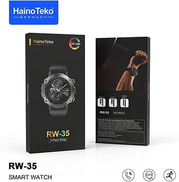 Haino teko RW-35 smartwatch Germany 2023 model AMOLED with 3 pair straps-Black