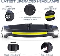 AlpsWolf LED Headlamp Rechargeable, 2 XPE LED and COB LED Head Lamp, Sensor Mode, 260 Wide Beam, IPX4 Waterproof, Rechargeable Headlight for Camping