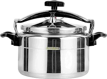 Royalford Aluminum Pressure Cooker Equipped with Multi Safety Device and Unique Indicator Durable Alloy Construction Firm Handles Compatible Gas Silve