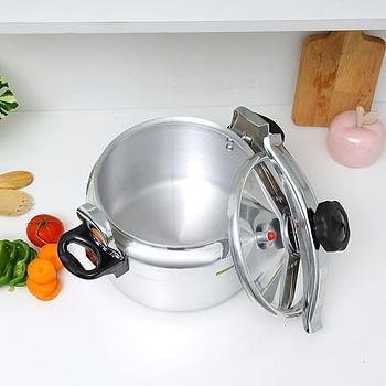 Royalford Aluminum Pressure Cooker Equipped with Multi Safety Device and Unique Indicator Durable Alloy Construction Firm Handles Compatible Gas Silve