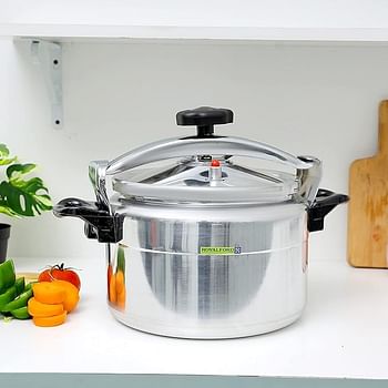 Royalford Aluminum Pressure Cooker Equipped with Multi Safety Device and Unique Indicator Durable Alloy Construction Firm Handles Compatible Gas Silve