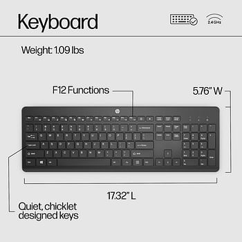 HP 230 Wireless Keyboard - 2.4GHz Bluetooth Connection - Low-Profile, Quiet Design - Windows & Mac OS - Laptop, PC Compatible - Shortcut Keys & Number Pad - Long Battery Life,Black