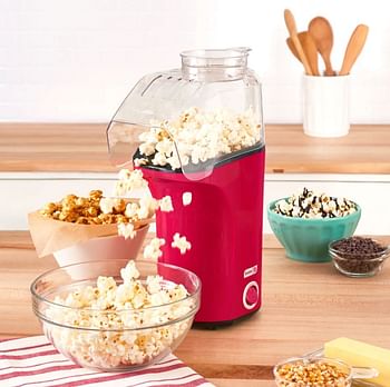 Dash Hot Air Popcorn Popper Maker with Measuring Cup to Portion Popping Corn Kernels + Melt Butter, 16 cups, Red