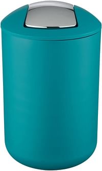WENKO Waste Trash Can, Unbreakable Cosmetic Bin with Swing Cover 6,5 L  - Petrol Blue