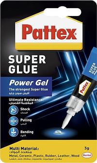 Pattex Super Glue Power Gel, Strong All Purpose Adhesive For Flexible Materials, Easy To Use Clear Glue, 1X3G