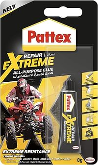 Pattex 2751635 Repair Extreme, Strong All Purpose Adhesive for Repairs with flexible bond, Glue for Various Materials, Easy to Use Instant Super Glue, Clear, 1x8g