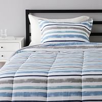 Amazn Basics Reversible Comforter Set, Twin / Twin XL, Blue Harbor Stripes, Microfiber, Ultra-Soft