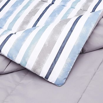 Amazn Basics Reversible Comforter Set, Twin / Twin XL, Blue Harbor Stripes, Microfiber, Ultra-Soft