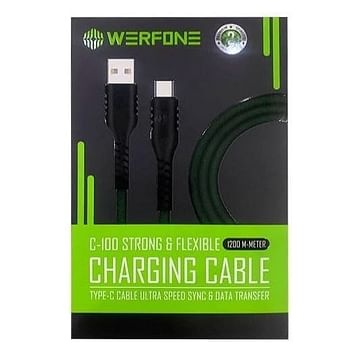 Werfone Charging Cable  1.2m Type C to Lightning - Green